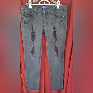 Miley Cyrus & Max Azria Gray Distressed Skinny Jeans